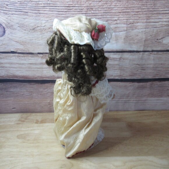 Collector’s Choice Porcelain 12" Doll Cream & Red Victorian Style Dress - Picture 8 of 9